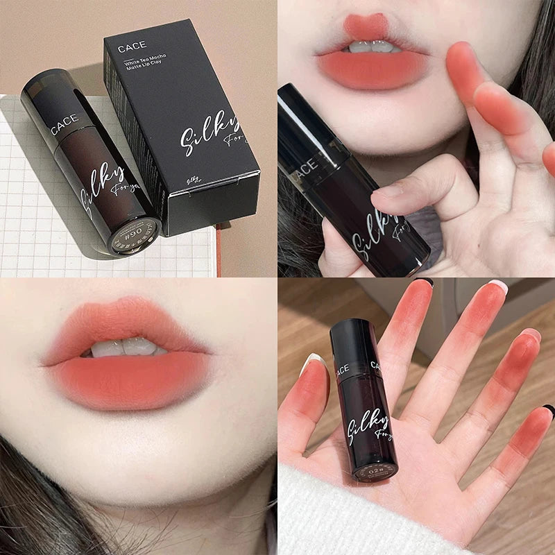 Lip Gloss Matte Velvet Lip Mud Rose Red Brown Stain Lip Tint Waterproof Long-Lasting Velvet Mist Lip Clay Korean Makeup Cosmetic Qme