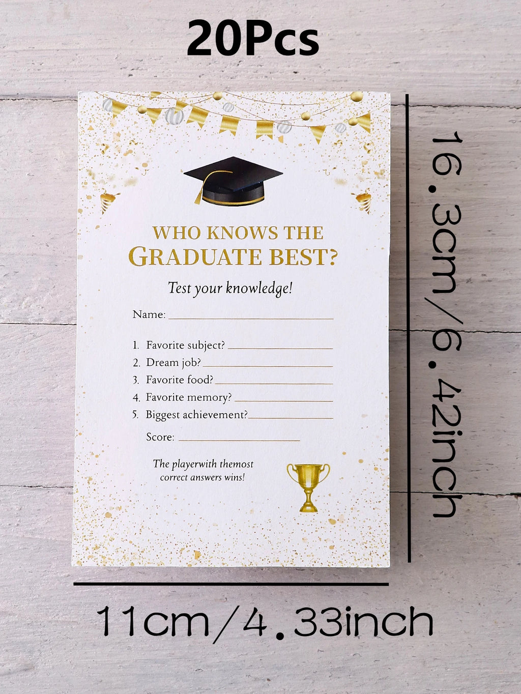 10/20/30Pcs Graduation Bunting, Hats, Trophies Style Games Card Tabletop Game for Students Grad Celebration Supplies Qme 20Pcs