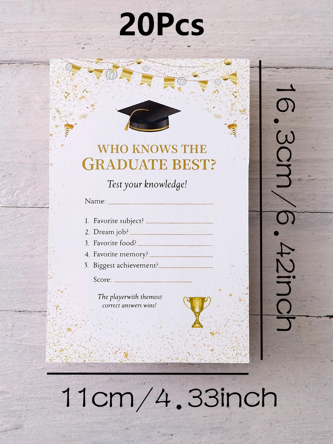 10/20/30Pcs Graduation Bunting, Hats, Trophies Style Games Card Tabletop Game for Students Grad Celebration Supplies Qme 20Pcs