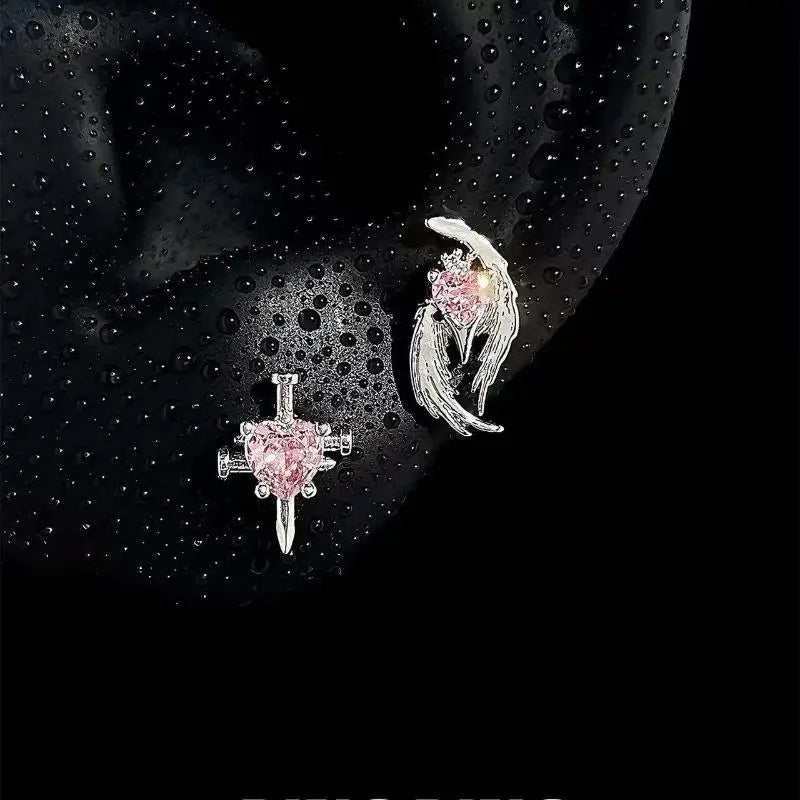 Y2K Silver Wing Heart Cartilage Earrings Star Cross Snowflake Dangle Stud Earrings For Women Punk Party Jewelry Qme A6