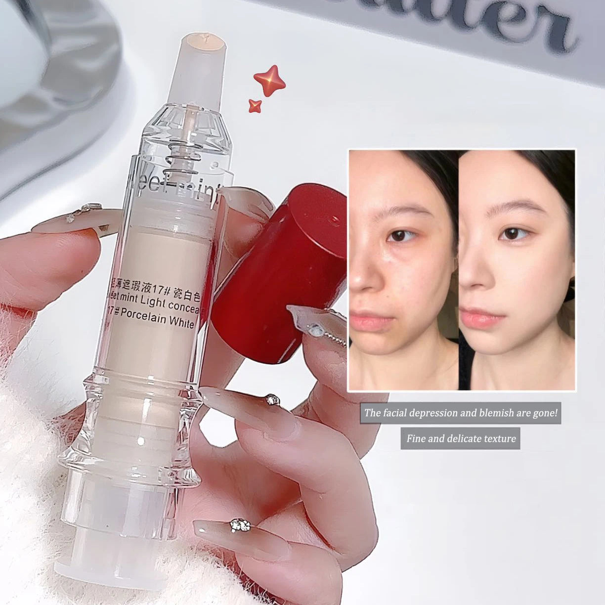 Porcelain White Light Concealer Pen Full Coverage Cover Dark Circles Acne Pores Press Concealer Matte Foundation Cream Cosmetic Qme