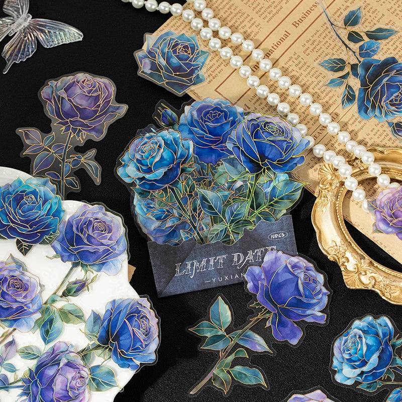 10 pcs Retro Rose Sticker Decor Junk Journal Collage Materials Diary Album Planner DIY Scrapbook Stickers Aesthetic Stationery Qme