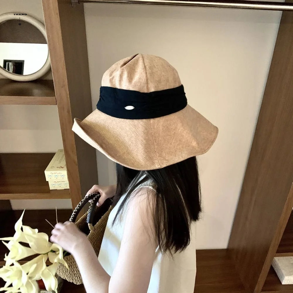 Solid Color Cotton Linen Fisherman Hat Cotton Linen Wide Brim Sunshade Hat Breathable Sun Protection Summer Sun Hat Ladies Qme