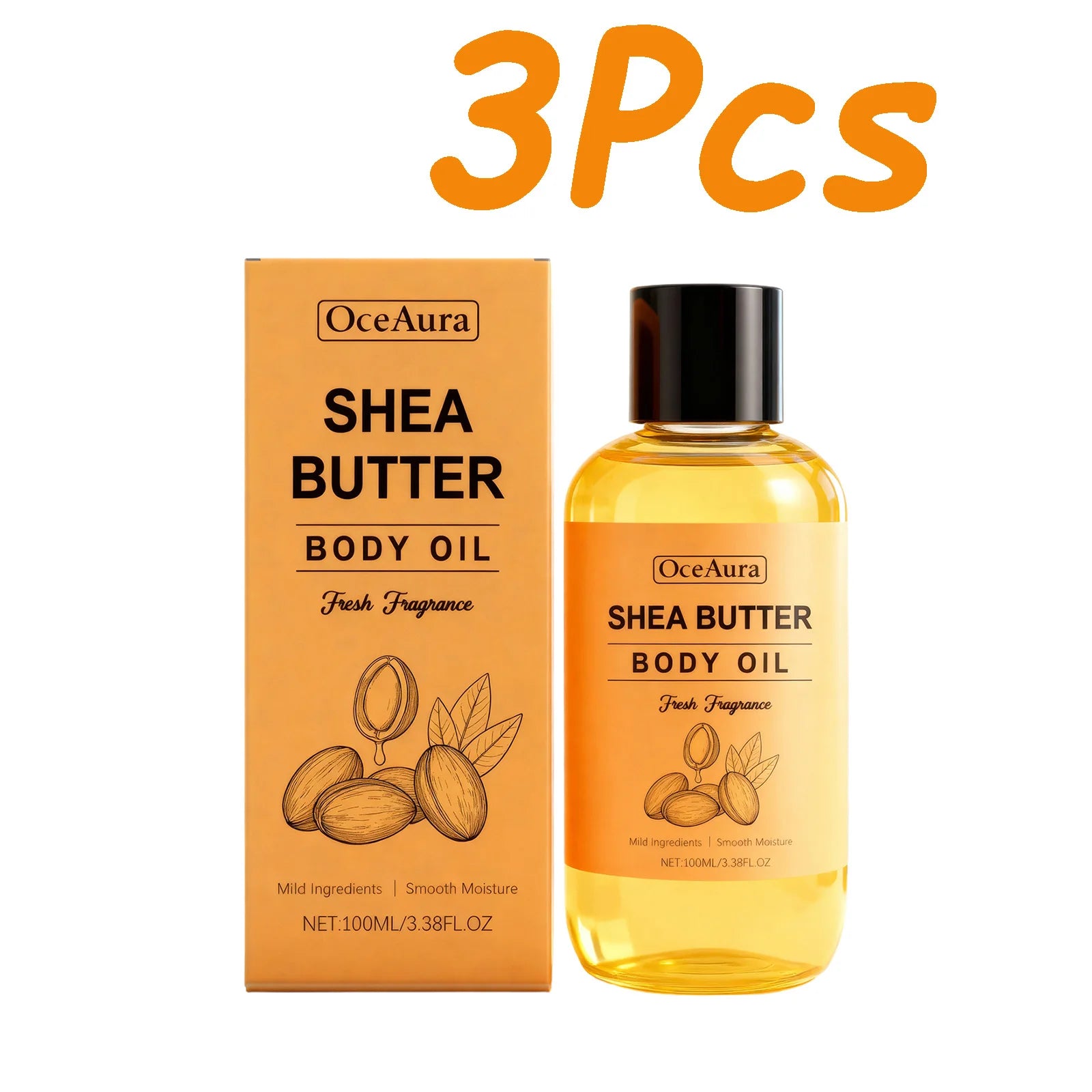 Shea Butter Body Oil Lightweight Fast Absorbing for Dry Rough Skin Soft Improve Dry Skin Body Massage Moisturizing Essential Oil Qme 3 x 100ml Boxed