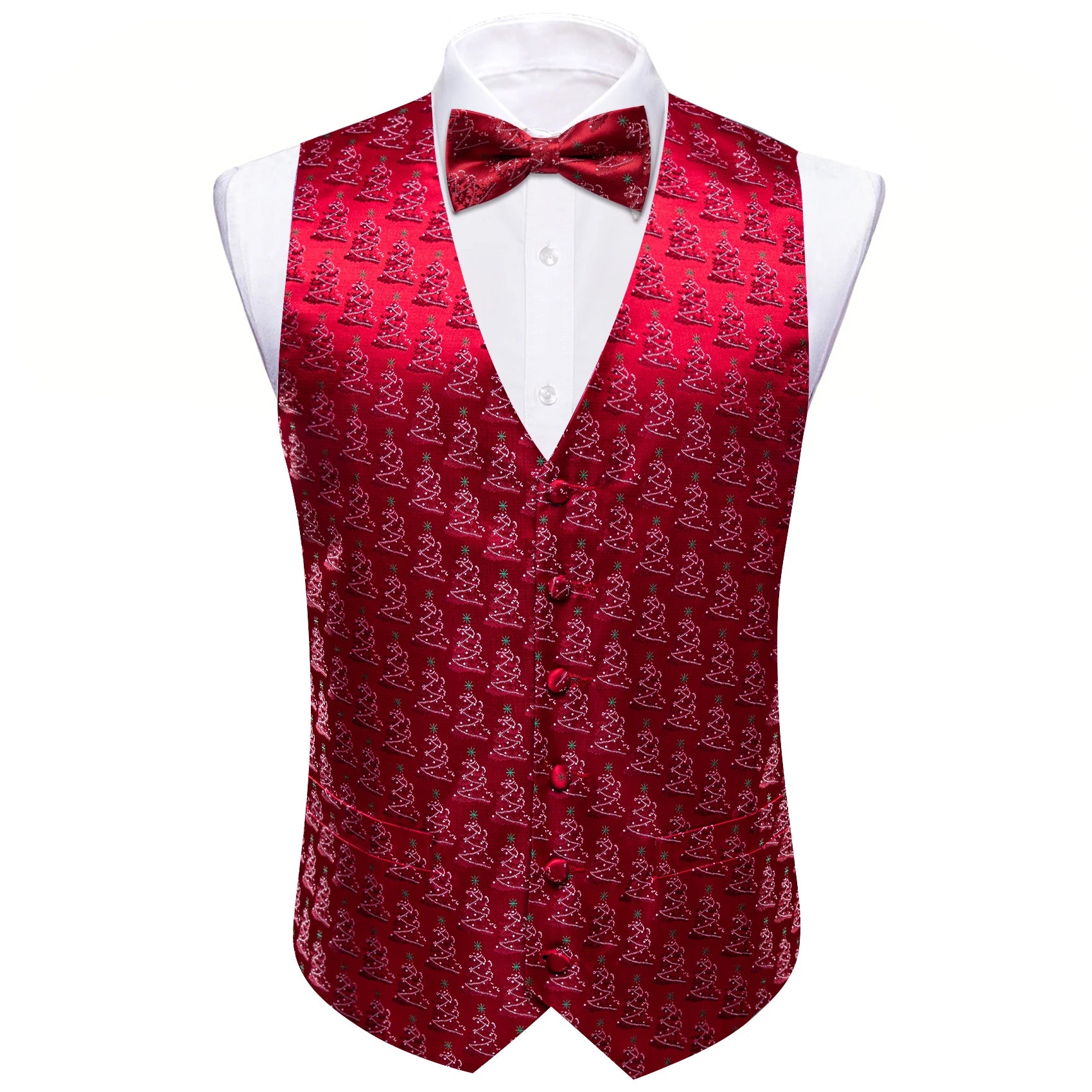 Christmas Colorful Vest Bow Tie Pocket Square Cufflinks Set 4 Pieces Xmas Wedding Party Suit Accessories Gifts for Dad Boyfriend Qme BW-MJTZ0065 XXXL