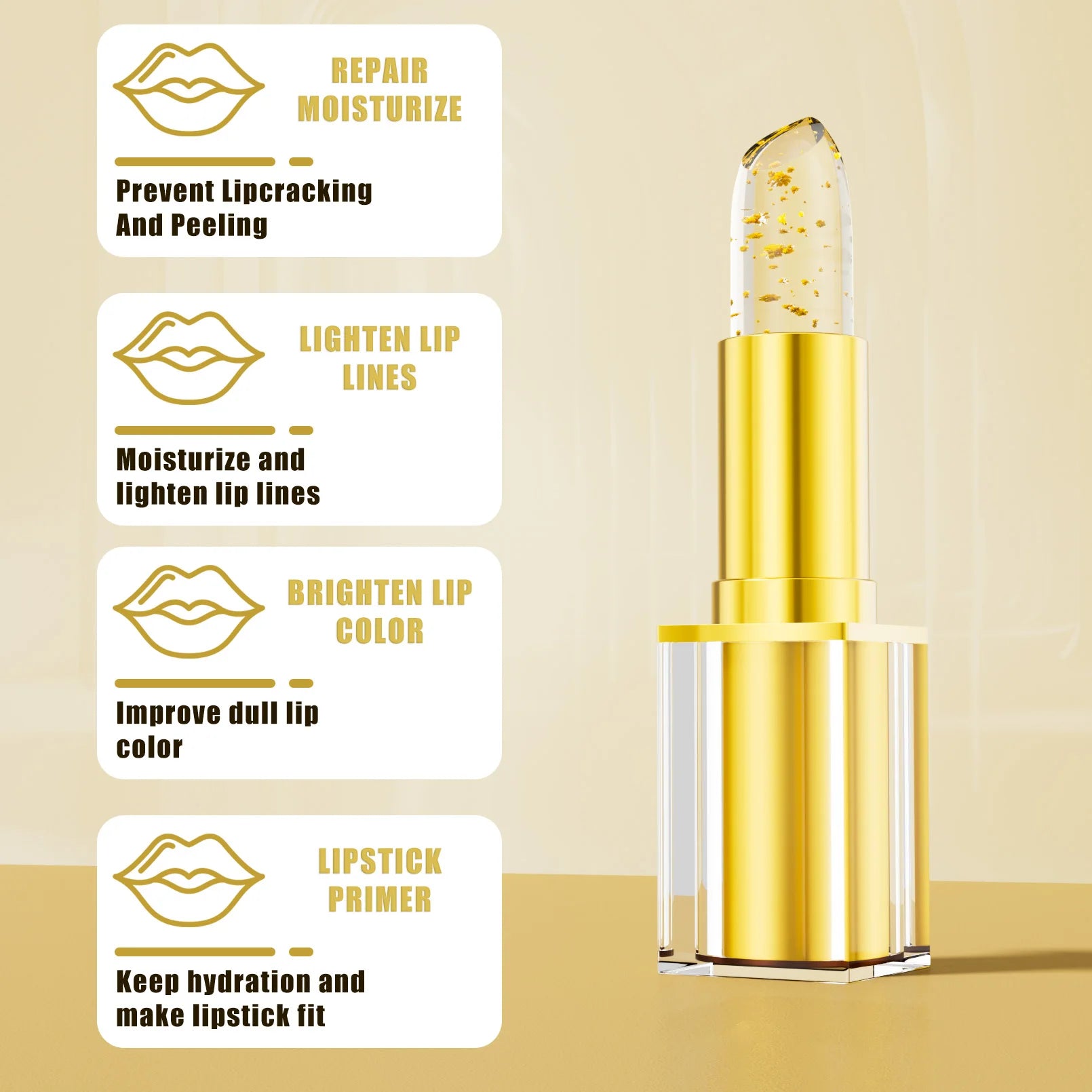 Color Changing Lipstick,Gold Crystal Ph Lipstick Color Changing,Long Lasting 24 Hours Moisturizing Glossy Shine Lip Gloss Qme