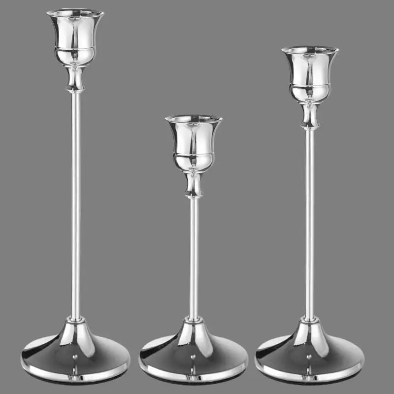 Vintage Elegant Metal And Aluminum Set Of 3 Tabletop Candle Holders, Suitable For Wedding Anniversary, Home And Hotel Decoration Qme A3