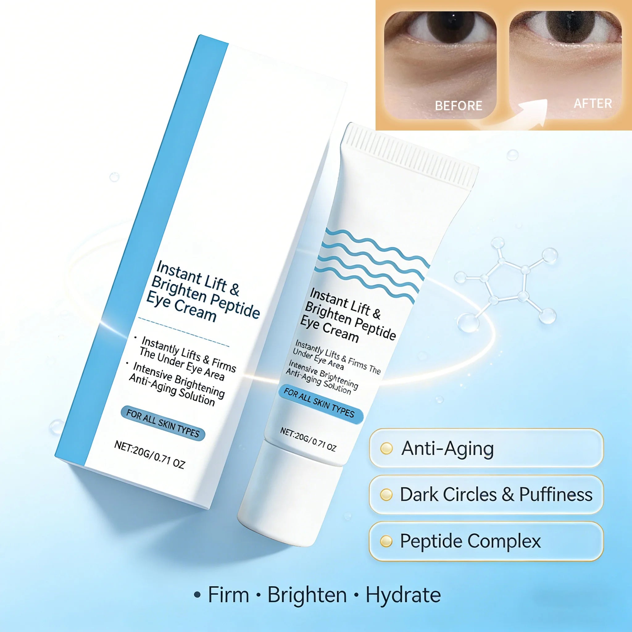Instant Lift Brighten Peptide Eye Cream Anti Puffiness Dark Circles Anti-Aging Firming Moisturizing Delicate Smooth Eye SkinCare Qme