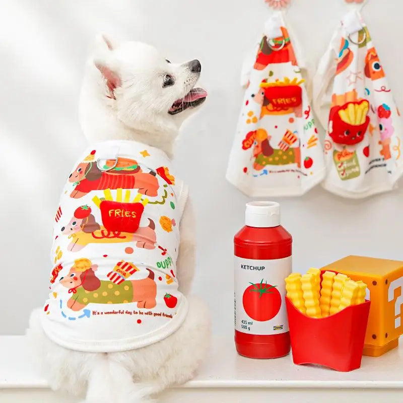 Printing Three-dimensional Burger Dog Summer Pet Dog Cat Thin Vest Ice Silk Sleeveless Breathable Pet Clothing Qme
