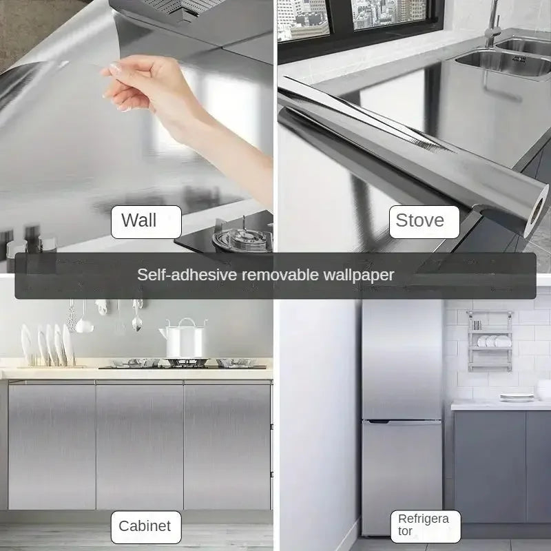 Stainless Steel Metal Waterproof Brushed Silver Wall Sticker Kitchen Qme