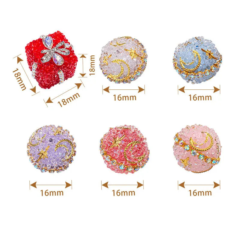 1PCS 16mm Rhinestone Ball Beads Moon Star Flower Loose Spacer Beads for Jewelry Making DIY Craft Supplies Christmas Decoration Qme