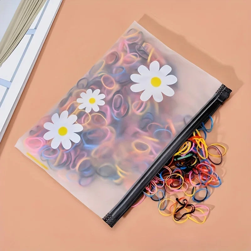 10pcs,Zipper Bag Small Daisy Bag Packaging Translucent Frosted Pull Edge Storage Bag Hair Ring Pencil Bag Qme
