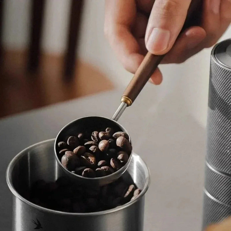 Walnut Coffee Spoon Stainless Steel Long Handle Measuring Kitchen Qme