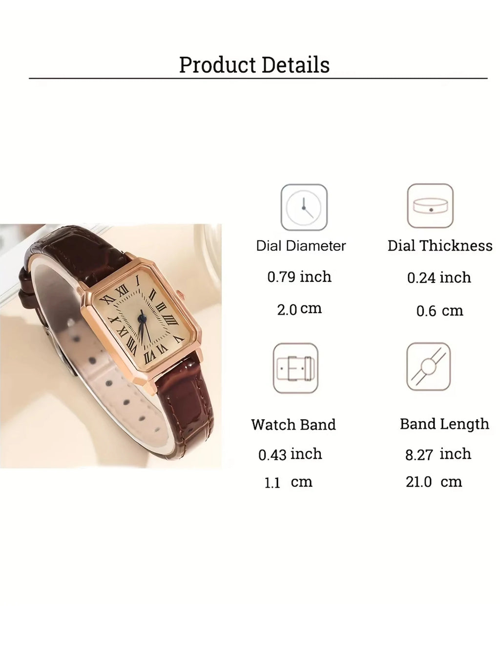 Casual Rectangle Pointer Quartz Watch Rome Fashion Analog Retro PU Leather Wrist Watch For Women Girls Qme
