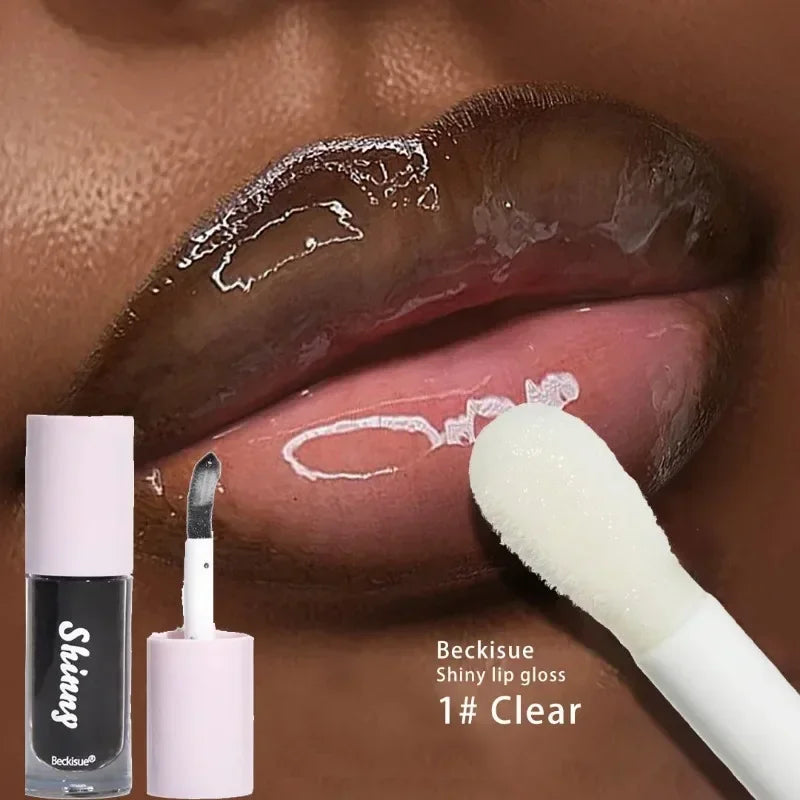1PC Mirror Lip Glaze Jelly Black Lip Oil Water Gloss Moisturizing Translucent Lipstick Lighten Wrinkle Clear Lip Tint Plumping Qme