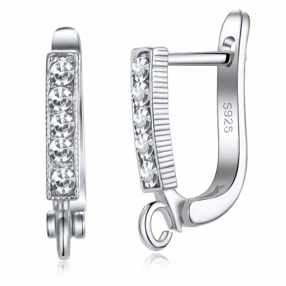 Wholesale Price Shiny CZ Austrian Crystal 925 Stamp Silver Color Hoop Earring Findings for DIY Jewelry Making Components Qme Default Title