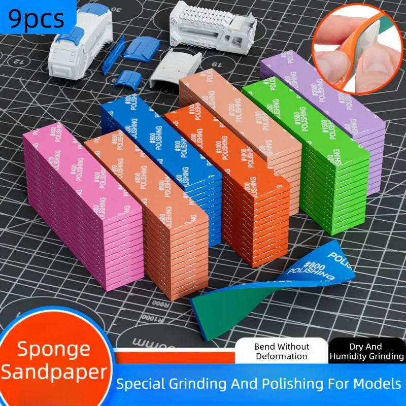 9-Piece Wet/Dry Silicon Carbide Sandpaper and Sponge Set - Heavy Duty #400 to #2000 Mesh Multi-Mesh Grinding and Polishing Kit Qme