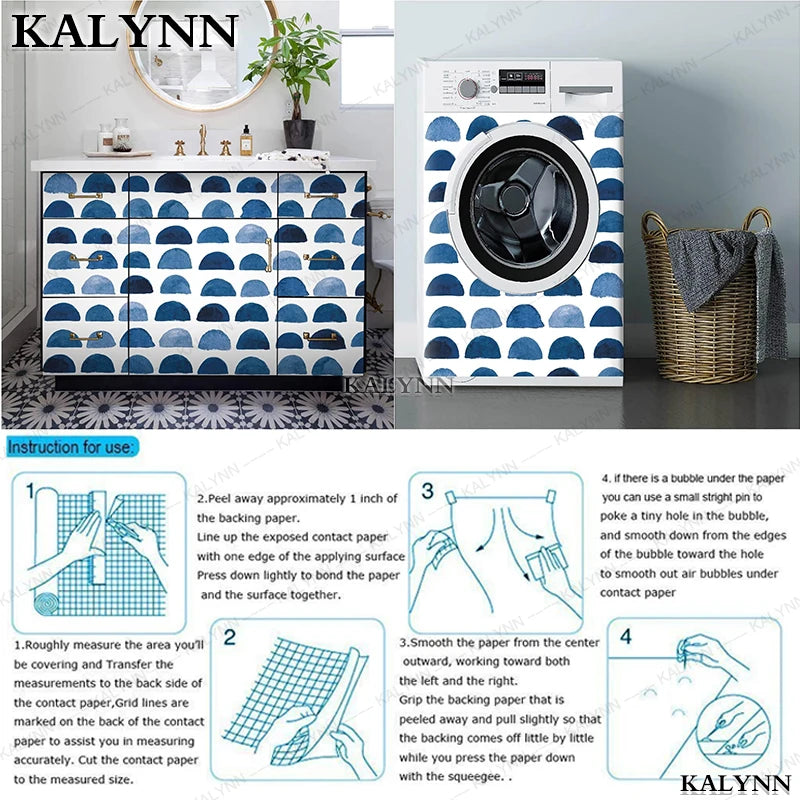 KALYNN Peel Stick Wallpaper Blue White Watercolor Scallop Pattern Qme