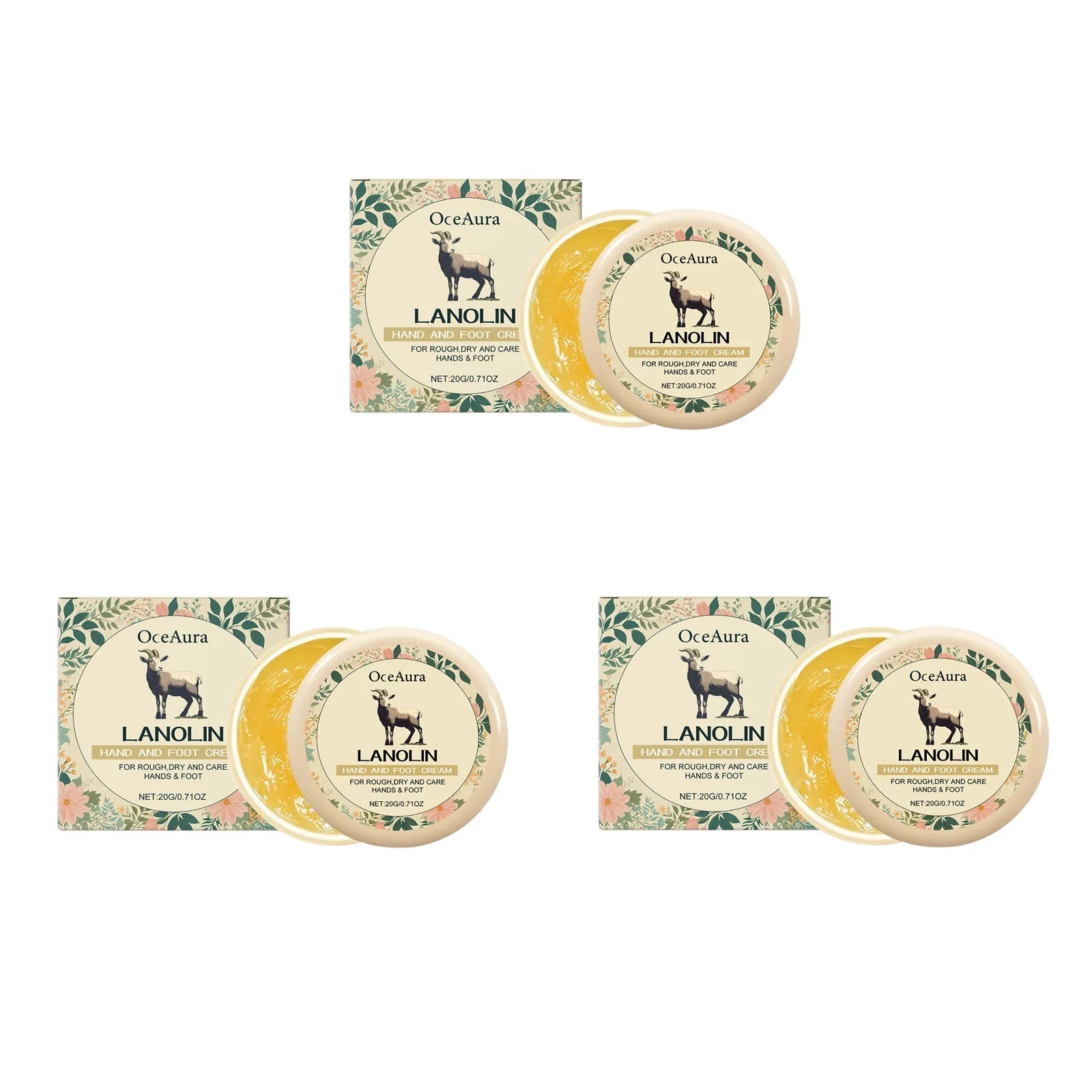 Lanolin Hand Foot Cream Deep Moisturizing Exfoliates Removes Dead Skin Softens Hands Anti-Crack Non-Greasy Hydration Cream Qme 3Pcs