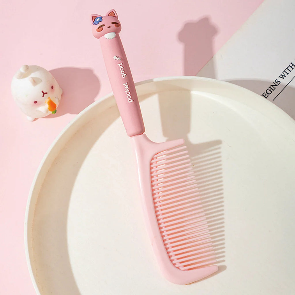 Cute Cartoon Cat Head Hair Comb Student Styling Straight Women's Qme Pink