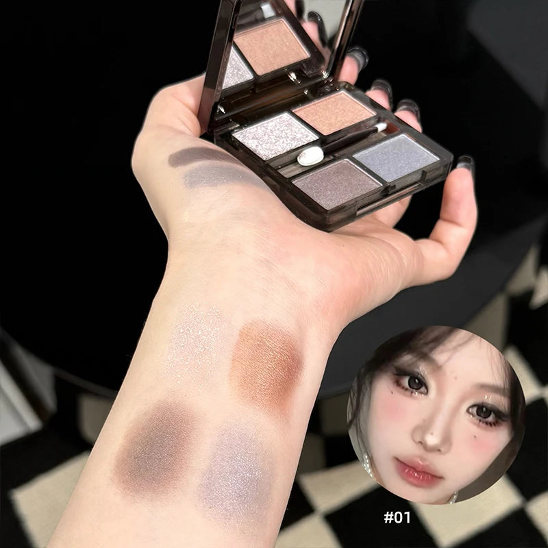 ART VALUE 4 Colors In 1 Eyeshadow Palette Glitter Pearlescent Matte Eye Shadow Shimmer Makeup Lasting Shadow Highlighter Contour Qme 01