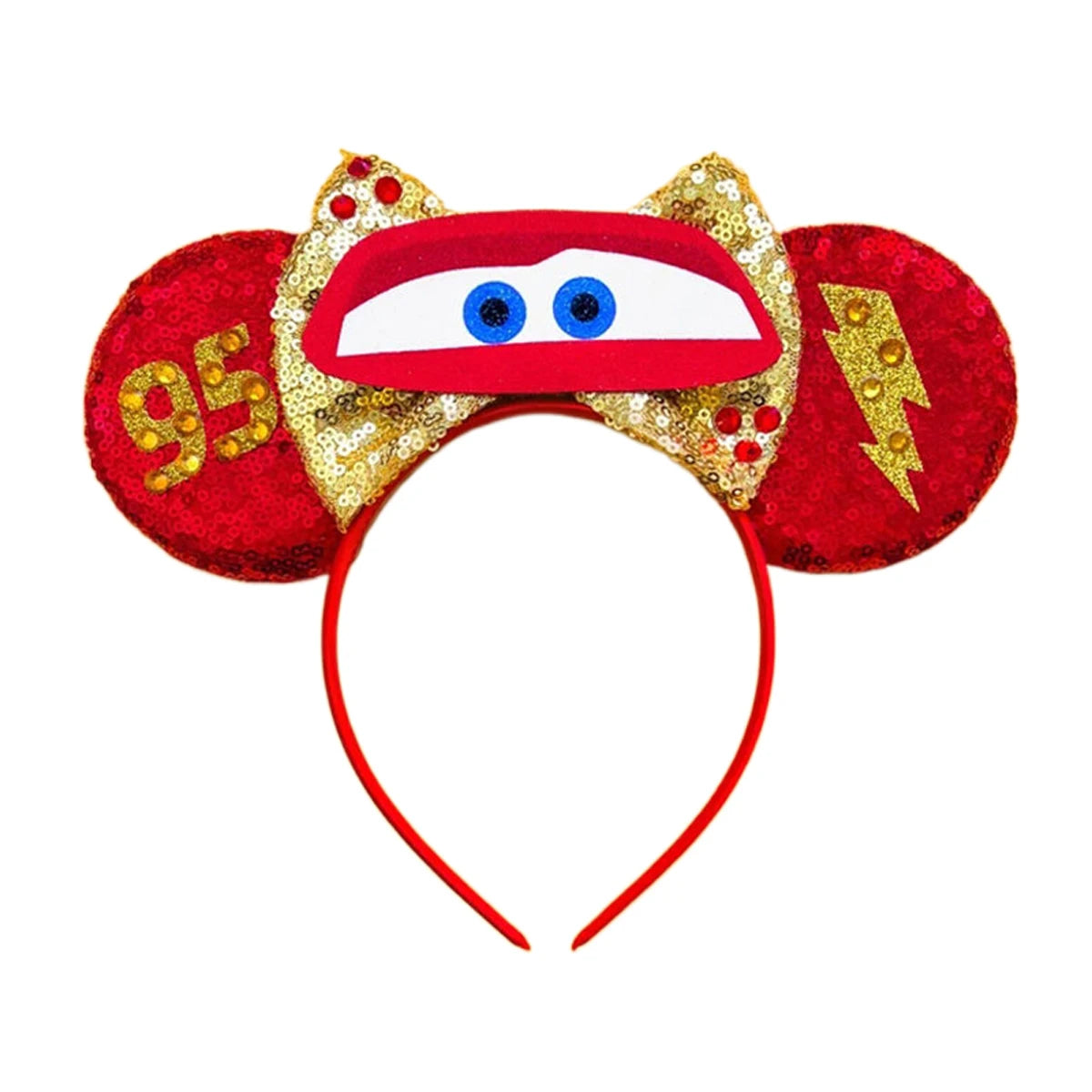 Anime Cars Hair Accessories Pixar 95 Lightning McQueen Mickey Mouse Ear Headband for Girls Kids Women Sequin Bow Hairband Qme Headband 4
