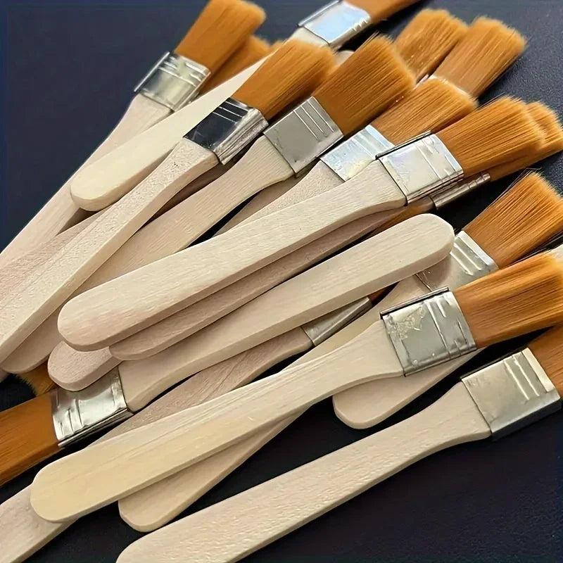 10Pcs Wooden Handle Nylon Bristle Paint Brush for Oil Painting, Dusting and Cleaning - Unrechargeable Hand Tool Set Without Batt Qme