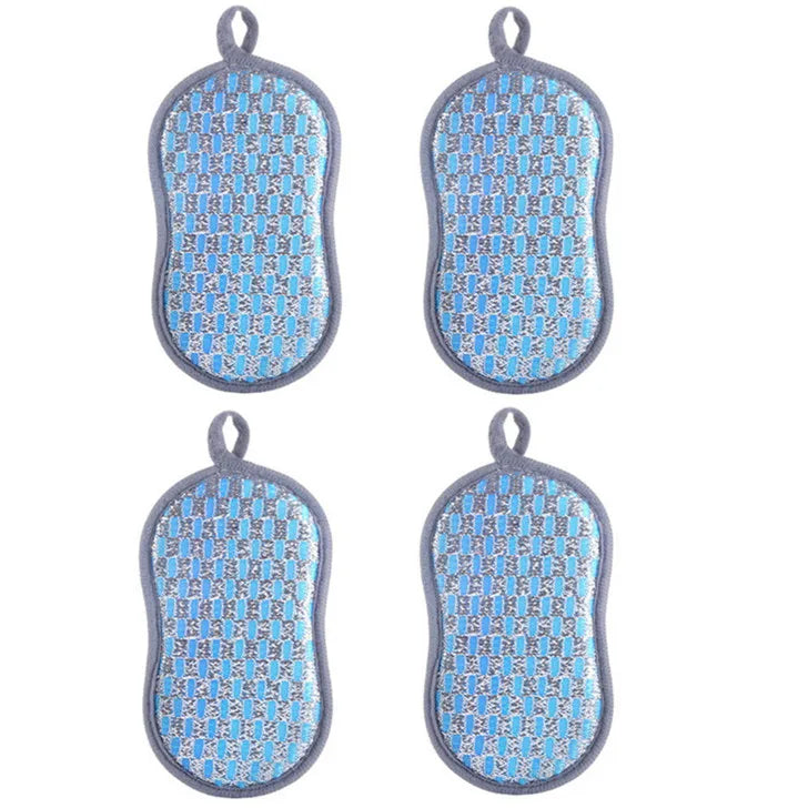 Kitchen Cleaning Sponge Double Sided Sponge Scrubber Sponges For Dishwashing Scouring Pad Dish Cloth Kitchen Cleaning Tools Qme Blue 4PCS