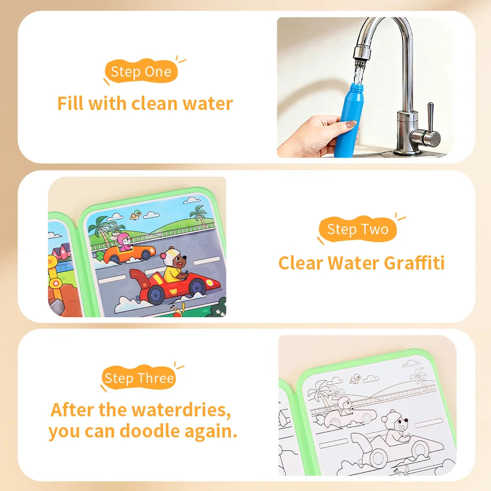 Reusable Water Drawing Doodle Book with Magic Pen, Kids Coloring Drawing Board, Early Educational Toy, Birthday Gift for Kids Qme