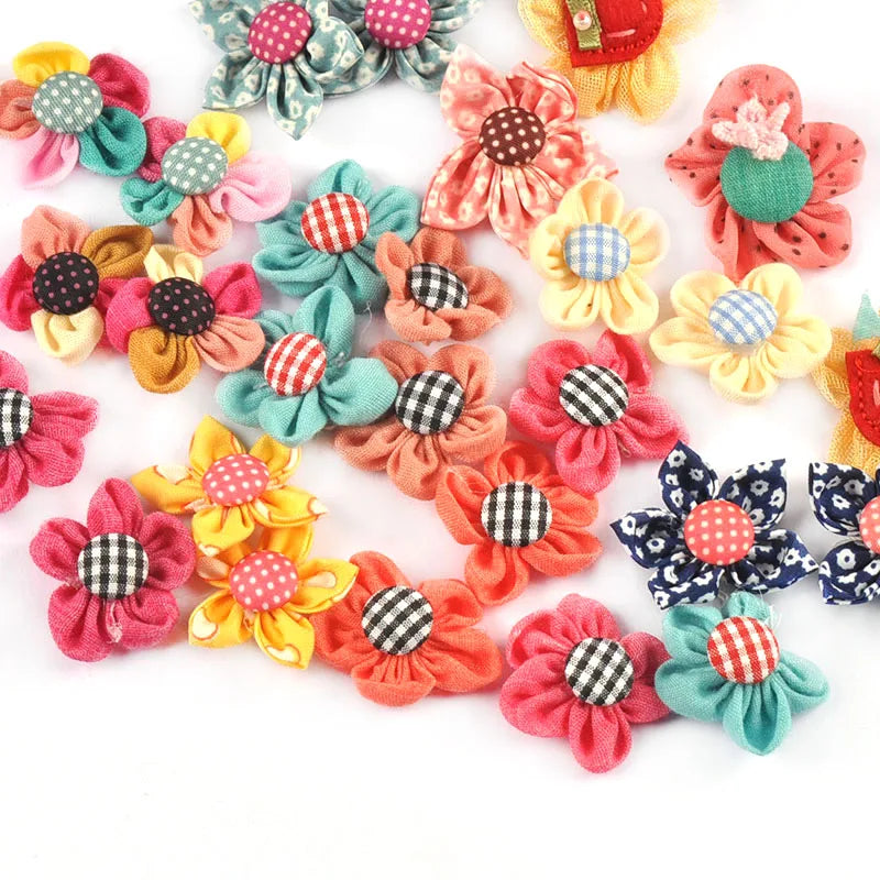 10Pcs 2.5-3.5cm Mixed Flowers Patches Appliques For Clothes Sewing Accessories Hairclip Decor Kids Hat Shoes DIY Supplies c4023 Qme