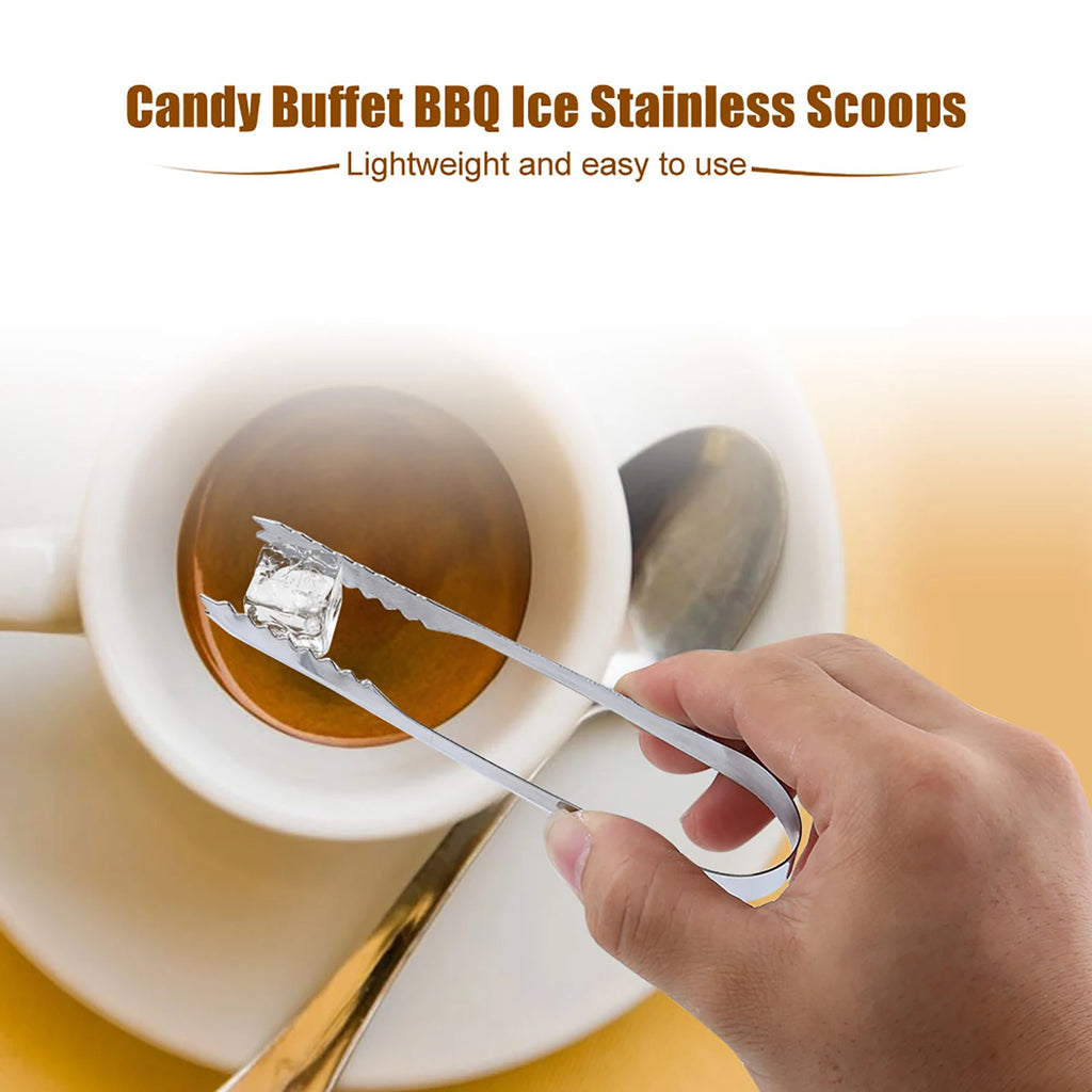 5PCS Stainless Steel Ice Scoop / Ice Tongs Set Food Serving Scoop Clip for Ice Cube Candy Flour Grain Buffet BBQ Bar Qme