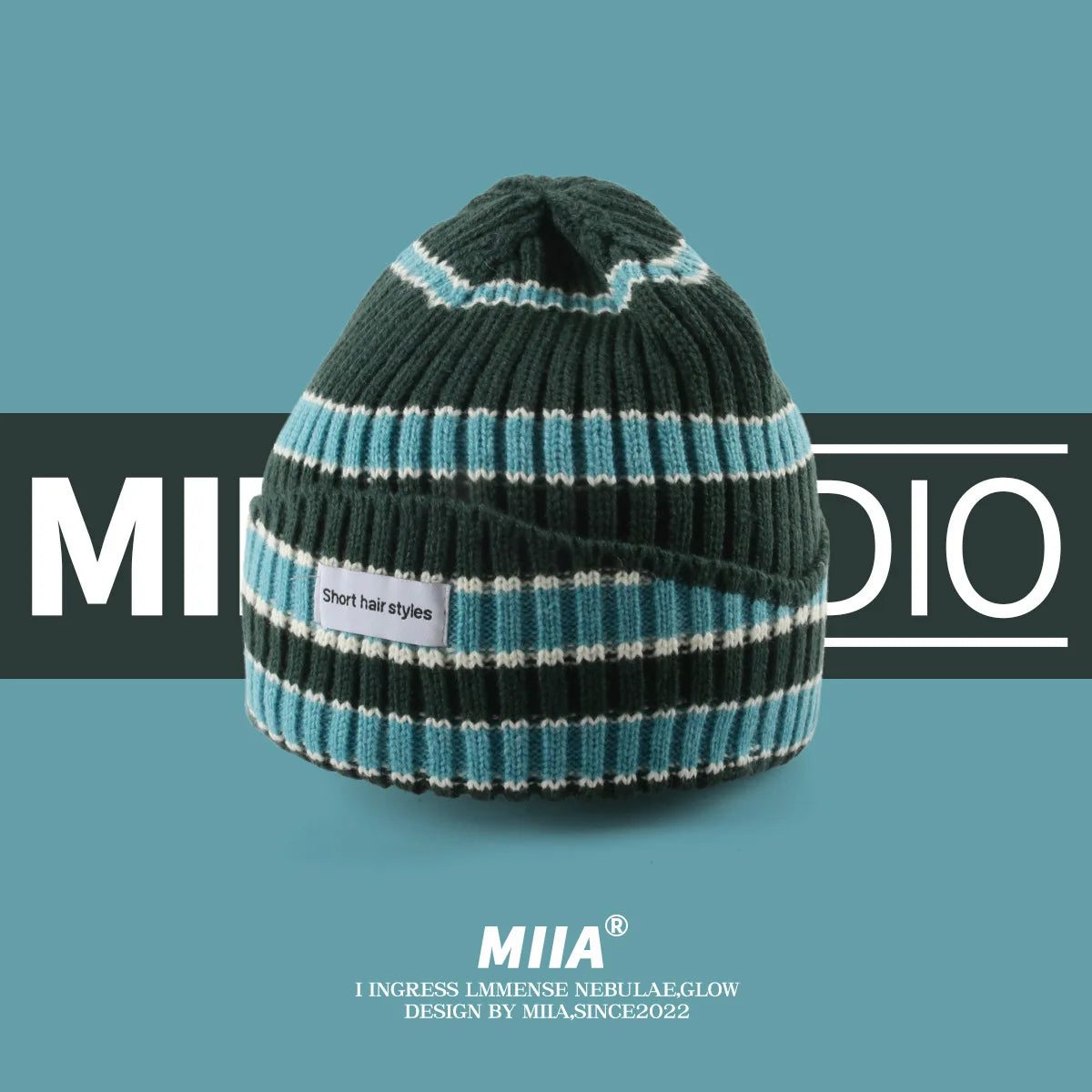 Niche Striped Autumn Winter Warm Wool Hat Showing Face Small Qme Dark green One Size