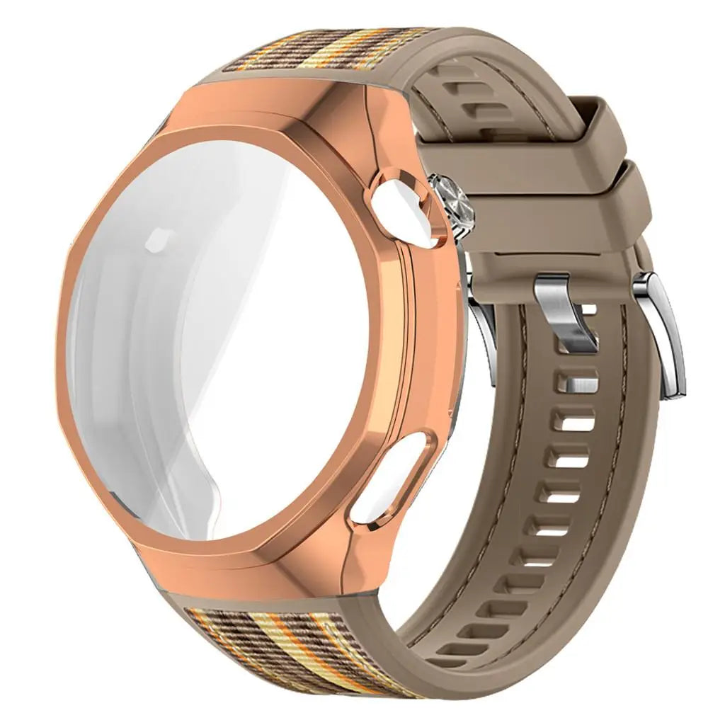 TPU Case+Strap For Huawei GT6 Pro 46mm Soft Silicone+Nylon Woven Bracelet Band With TPU Protector Bumper Shell Cover Qme Kh-RG For GT6 Pro 46mm