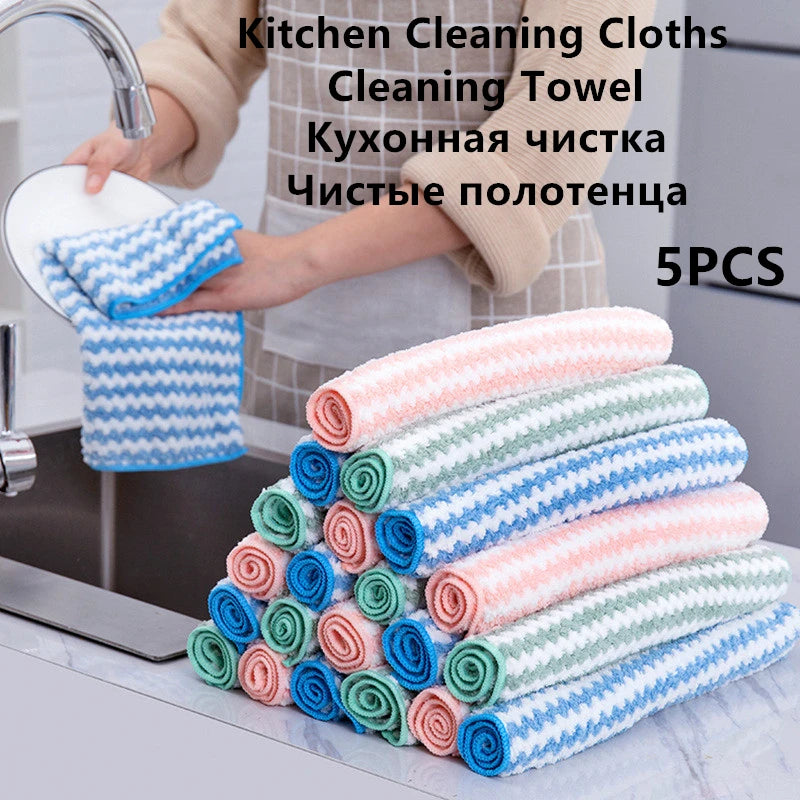 Microfiber Towel Absorbent Kitchen Cleaning Cloths Non-stick Oil Dish Towel Rags Napkins Tableware Household Cleaning Towel Tool Qme