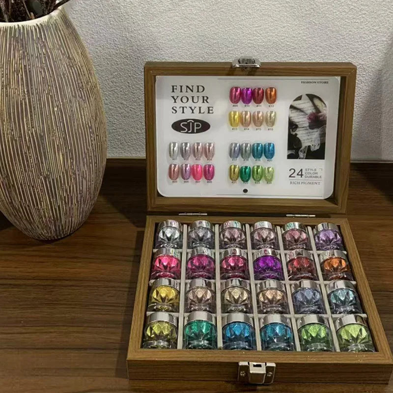 24-Color Dopamine Nail Art Mirror Powder Chart Storage Box DIY Charm Qme