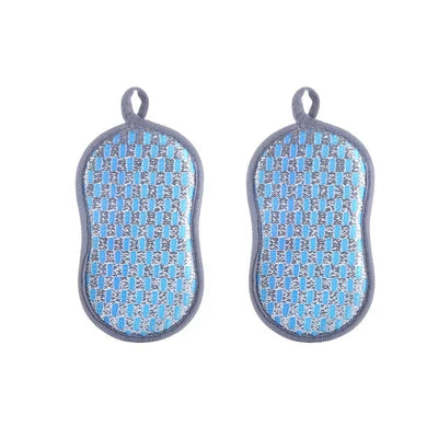 Kitchen Cleaning Sponge Double Sided Sponge Scrubber Sponges For Dishwashing Scouring Pad Dish Cloth Kitchen Cleaning Tools Qme Blue 2PCS
