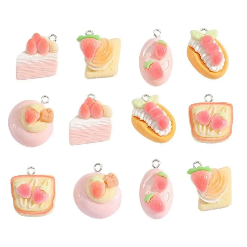 Strawberry Cake Resin Cartoon Charms 10/12Pcs Lovely Design for DIY Bag Pendant Phone Charm Jewelry Making Gift for Craft Lovers Qme