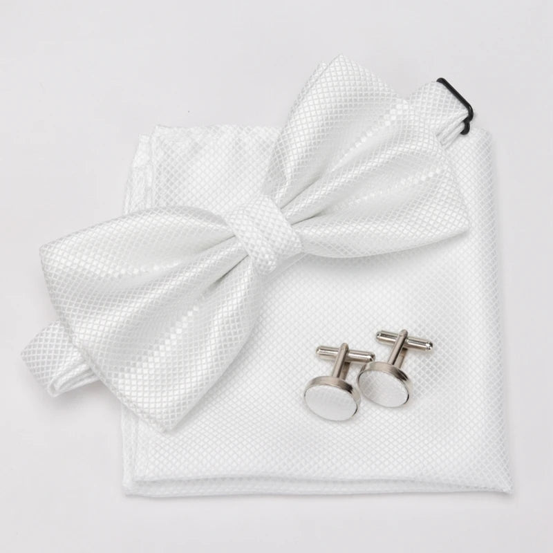 Men Bowtie Plaids Classic Fashion Wedding Party Formal Cufflinks Bow Qme WHITE