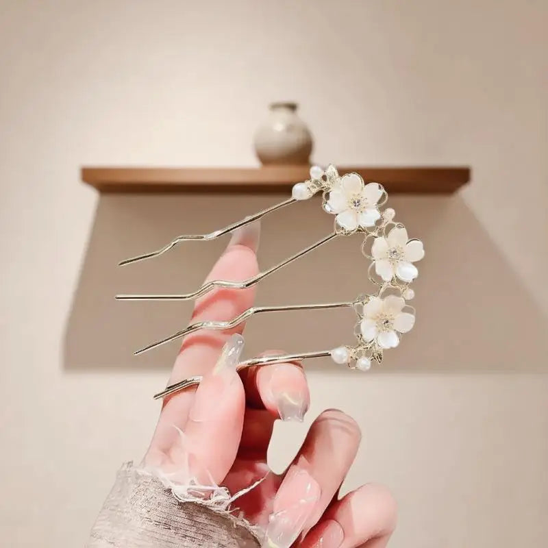 Elegant Pearl Flower Hair Combs Pins French Retro Bun Accessories Qme
