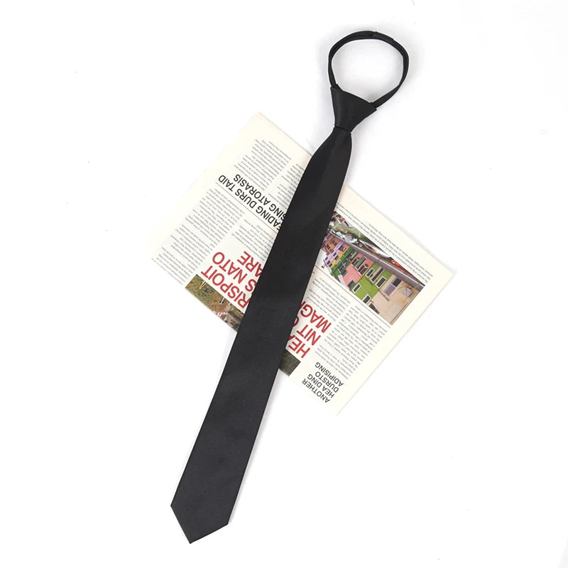 Men Tie Solid Skinny Zipper Ties Women Wedding Dress Black Necktie Qme black