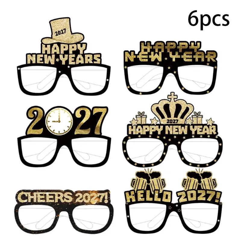6/12/18pcs 2027 Happy New Year Party Paper Glasses Black Gold Glitter For New Years Eve Gatherings Photo Booth Props Qme 6pcs
