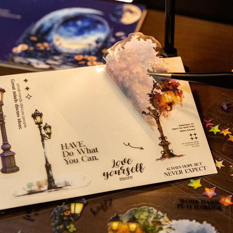 Galaxy Night Die-Cut Sticker Book 18 Sheets/Bag Scrapbook DIY Stationery Journaling Supplies Phone Case Notebook Decoration Qme