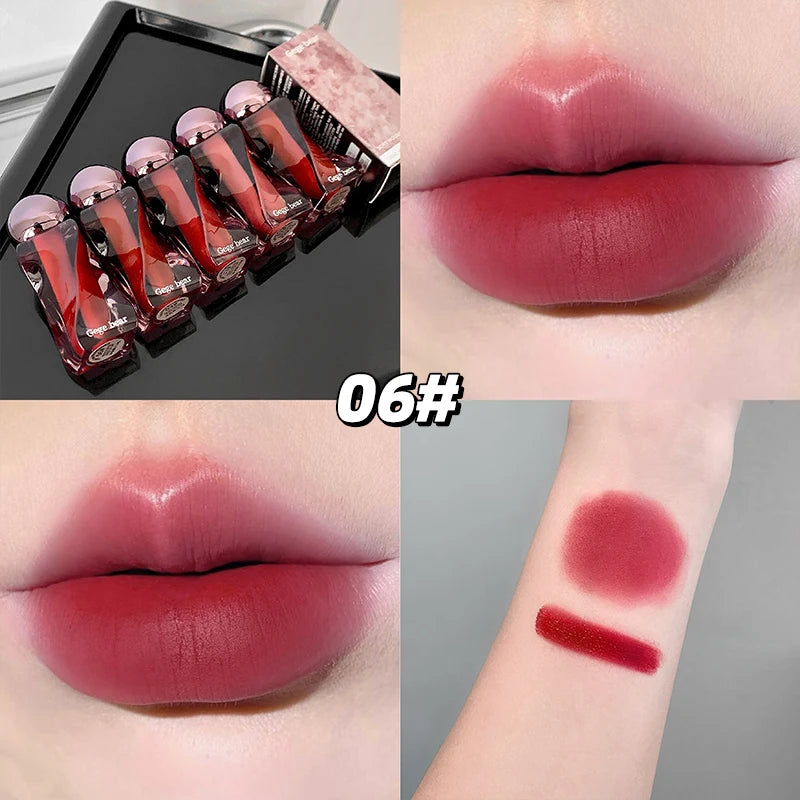 Gege Bear Lip Glaze Matte Velvet Clay Irregular Bottle Design Qme GX1315-06