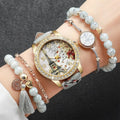 5Pcs/Set Fashion Women's Watch European and American Classic Retro Quartz Watch with Exquisite Beaded Bracelet Set Qme 5Pcs Set No
