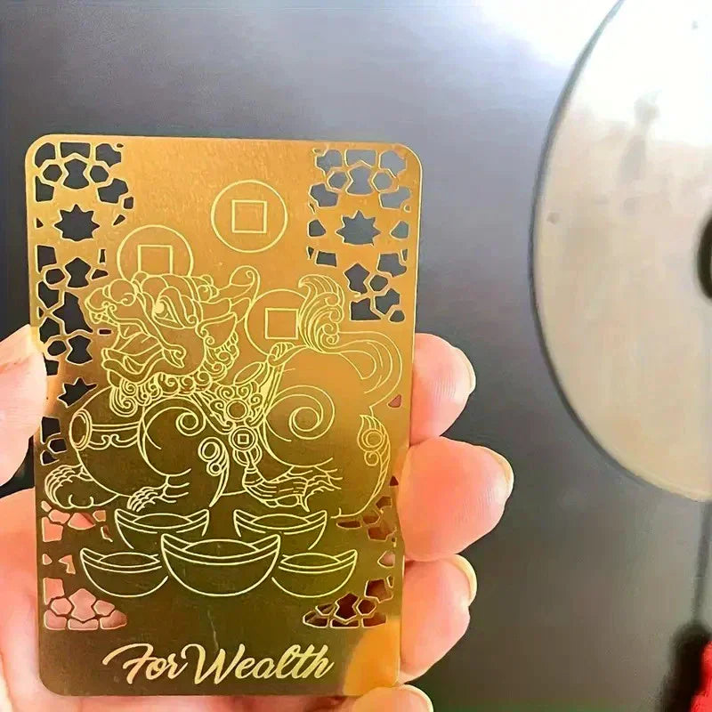 Fengshui Wealth Talisman Gold Card Chinese Prosperity Amulet With Pixiu Attracting Wealth Protection Feng Shui Home/Office Decor Qme
