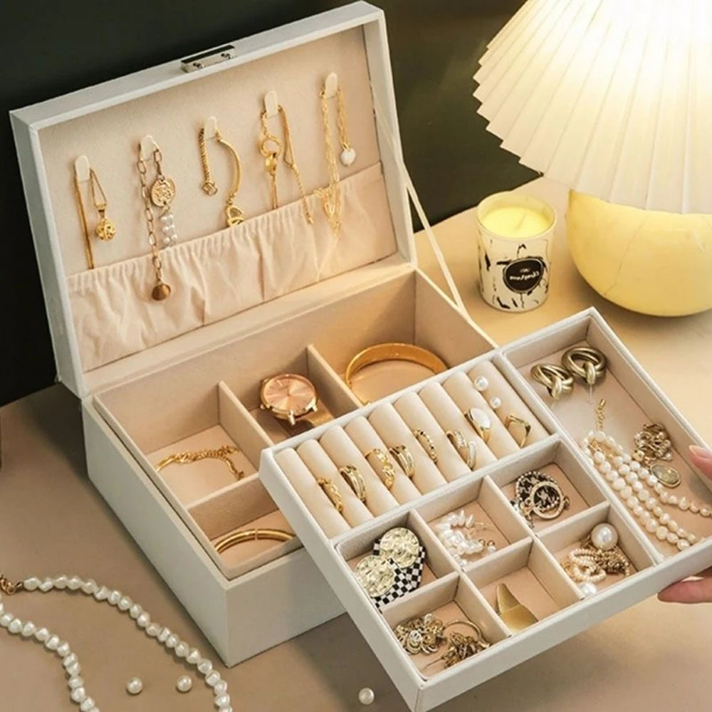 Double-Layer Jewelry Storage Box With Lock For Earrings, Necklaces And Other Accessories, Organizing Box Qme