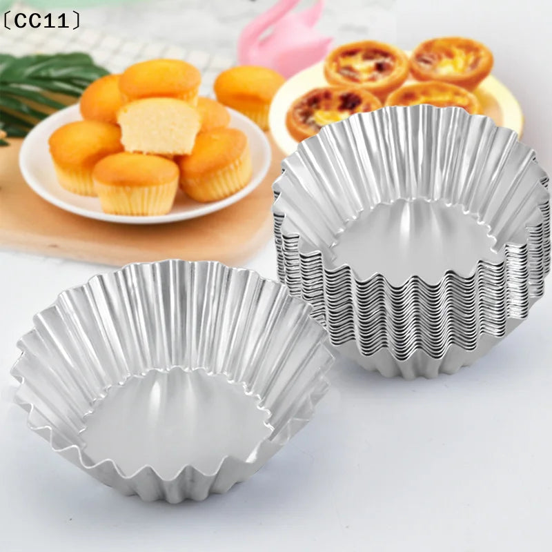 Reusable Non-stick Egg Tart Mold Aluminum Alloy Flower Round Shape Qme