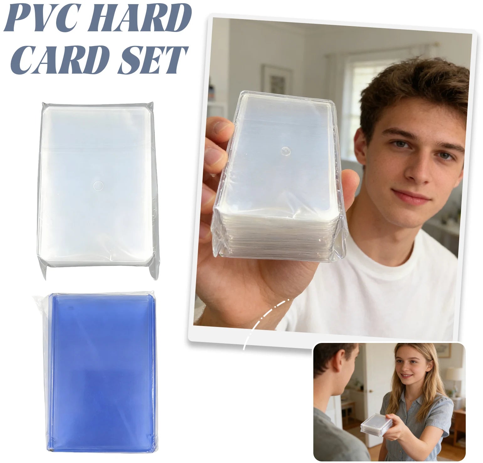 50pcs PVC Transparent Hard Card Sleeve Blue/White Star Player Card Dustproof Scratch-resistant Protection Covers Storage Sleeves Qme