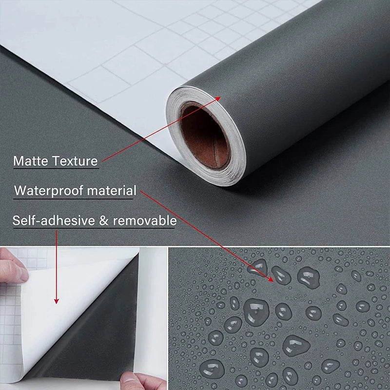 Dark Grey DIY Decorative Film PVC Self Adhesive Wallpaper Furniture Qme