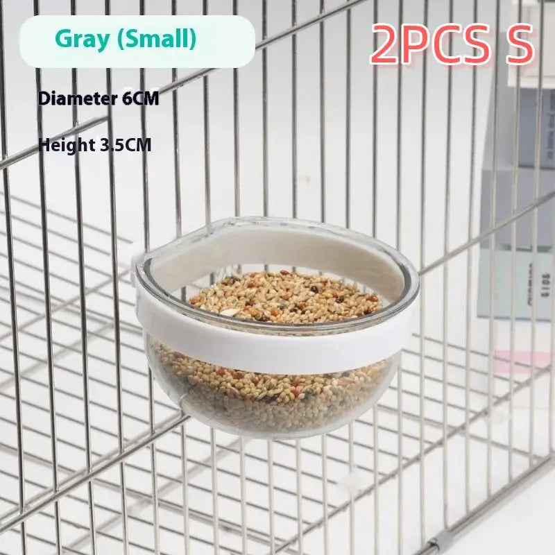 Cage Convenient Hanging Seed Water Feeder Parrots Bird Feeding Bowl Qme 2PCS Gray S